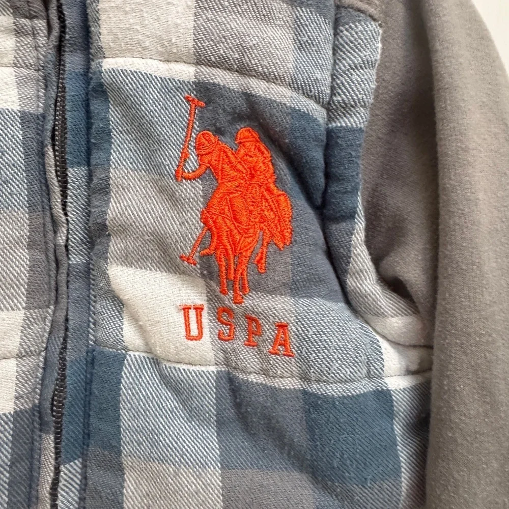 U.S. Polo Assn. Boys 2T Gray Blue and Orange Plaid Jacket Hoodie Zip Up